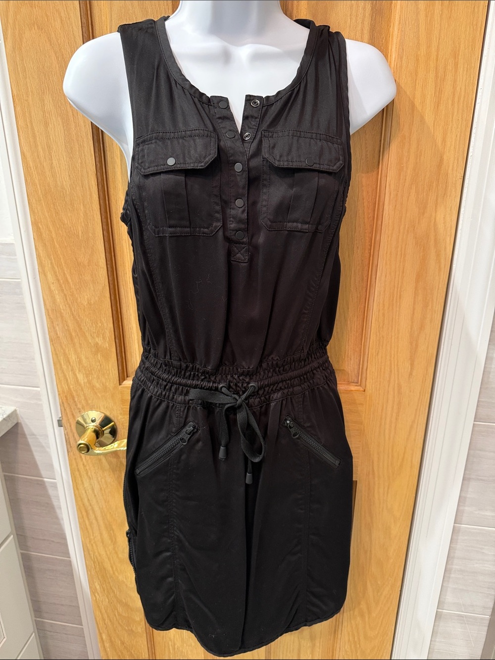 blanc noir Black Sleeveless Utility Drawstring Mini Dress